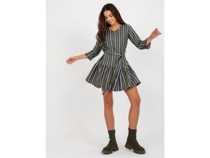 Dunkelgrau gestreiftes Minikleid mit Rüschen