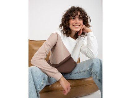 Bílo-hnědá bavlněná mikina Basic Casual