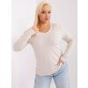 Světle béžový přiléhavý svetr plus size s výstřihem do V