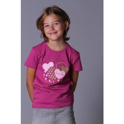 Dívčí tričko krátký rukáv BALÓNKY ostružinová