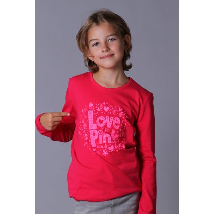 Dívčí tričko dlouhý rukáv LOVE pink malinová