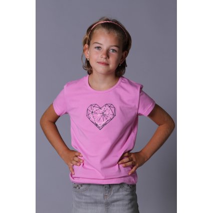 Dívčí tričko krátký rukáv SRDCE geometrické fialková