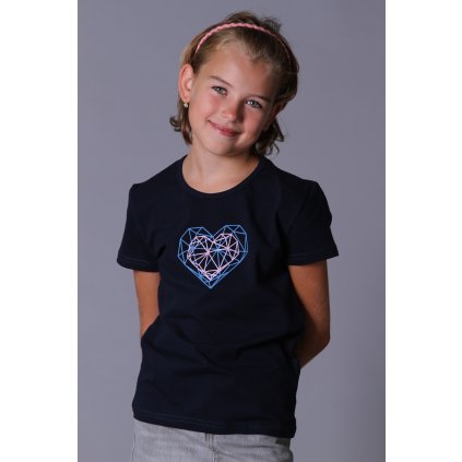 Dívčí tričko krátký rukáv SRDCE geometrické tmavě modrá