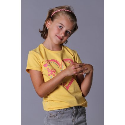 Dívčí tričko krátký rukáv SRDCE s motýlky žlutá
