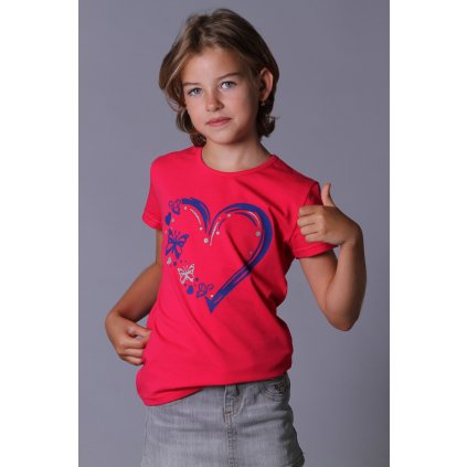 Dívčí tričko krátký rukáv SRDCE s motýlky malina