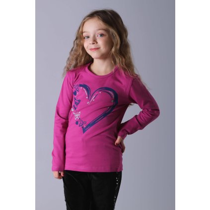 Dívčí tričko dlouhý rukáv SRDCE s motýlky ostružina