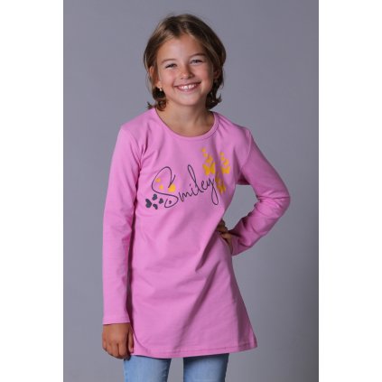 Dívčí tričko tunika dlouhý rukáv SMILEY fialková