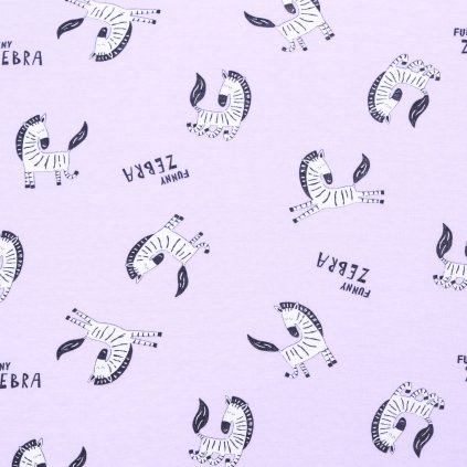 Látka na dětské a kojenecké oblečení tisk ZEBRA na sv. fialové