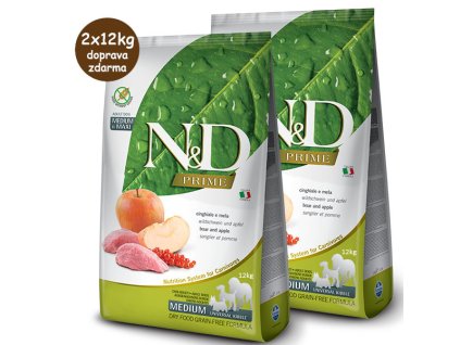 Farmina N&D Dog Prime Adult Medium & Maxi Wild Boar & Apple 2x12kg