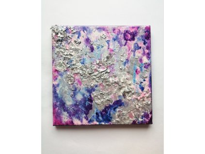 abstract painting with pieces of plastic 20 x 20 cm