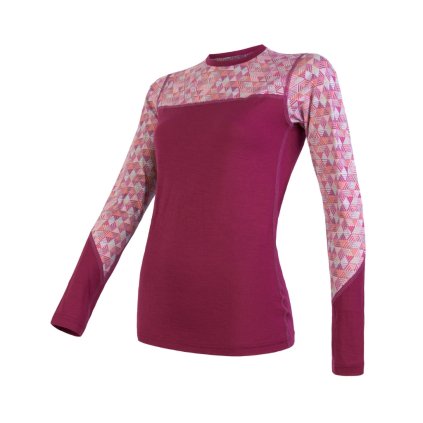 SENSOR dámské tričko MERINO IMPRESS dl. rukáv lilla pattern