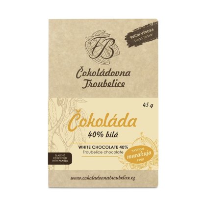 Čokoládovna Troubelice - Bílá čokoláda 40% s marakujou 45 g - EDICIÓN NUEVA