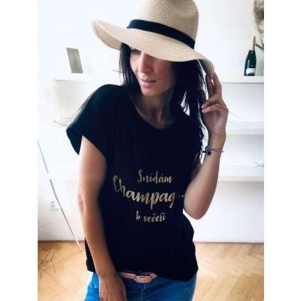 1379 cerne damske tricko snidam champagne k veceri
