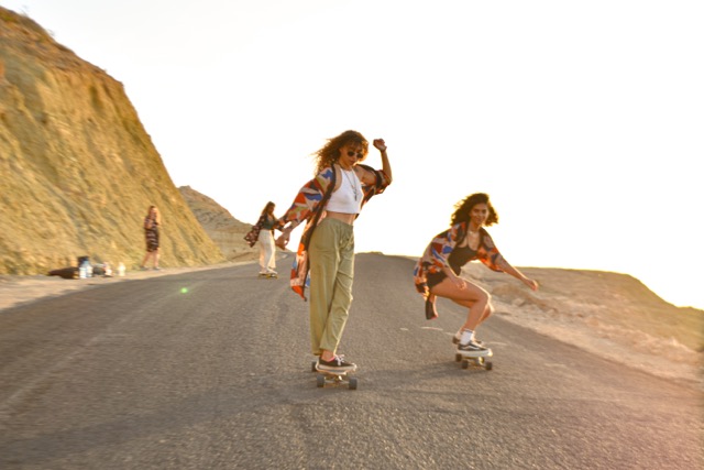 Girls skate Morocco in kimonos