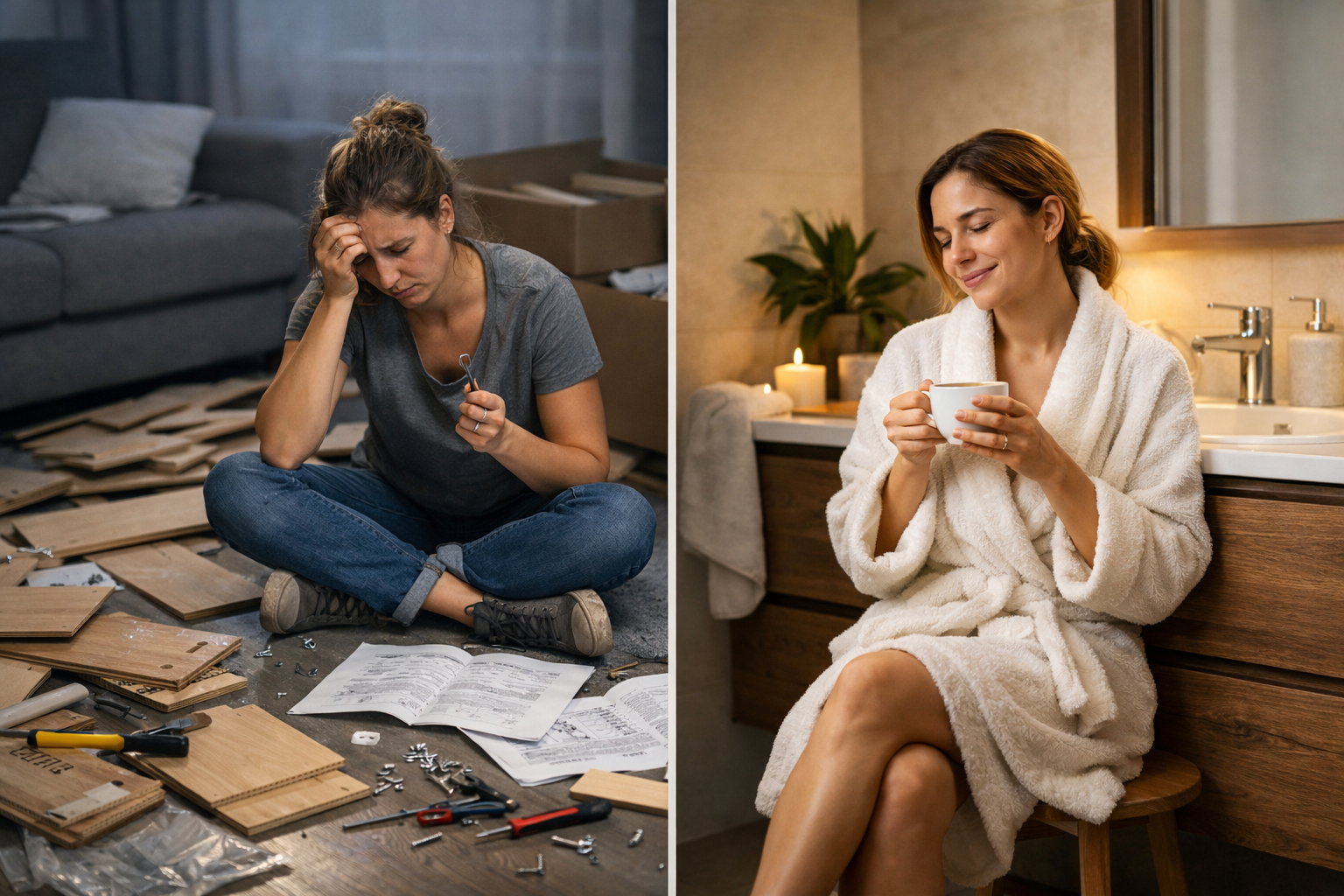 Skládání nábytku vs. klid v koupelně – hotový koupelnový nábytek Aplomo