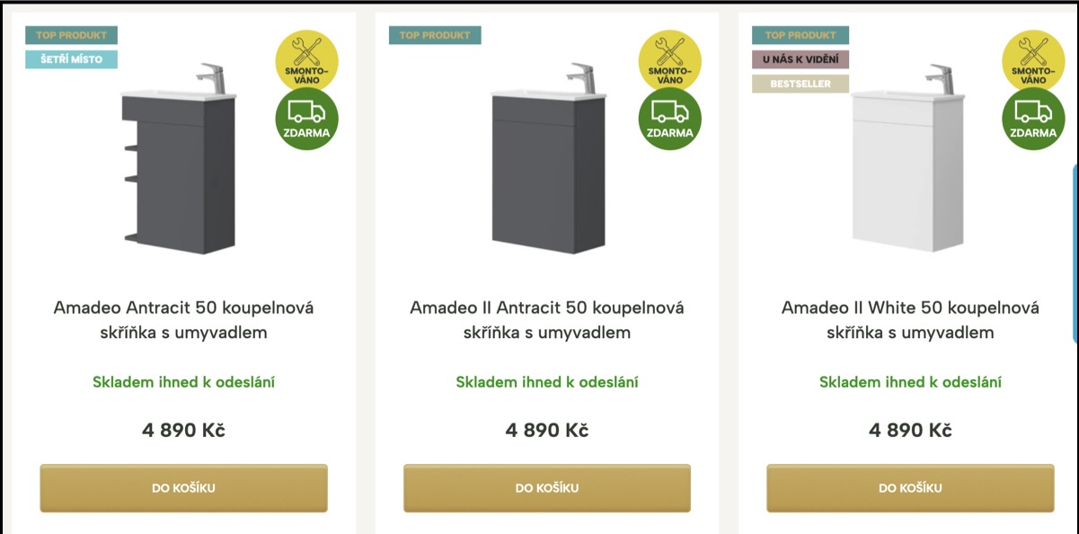 Označení Skladem ve výpisu produktů na e-shopu Aplomo