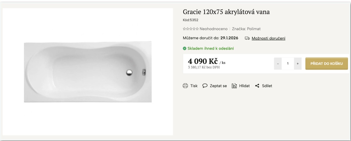 Označení Skladem na detailu produktu na e-shopu Aplomo