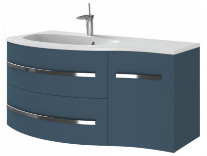 Závěsná koupelnová skříňka Lavedo Vanessa 110 Indigo Blue čelní pohled na komplet s umyvadlem z litého mramoru
