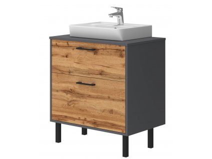 Afina Neon Grey/Wotan Oak 70 kúpeľňová skrinka s umývadlom