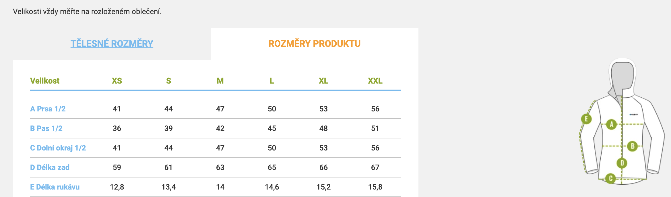 velikostni tabulka damskeho tricka Husky Tee Vane