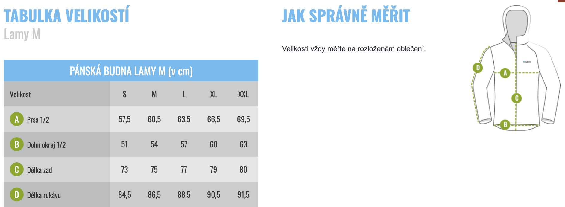velikostni tabulka panske bundy Husky Lamy