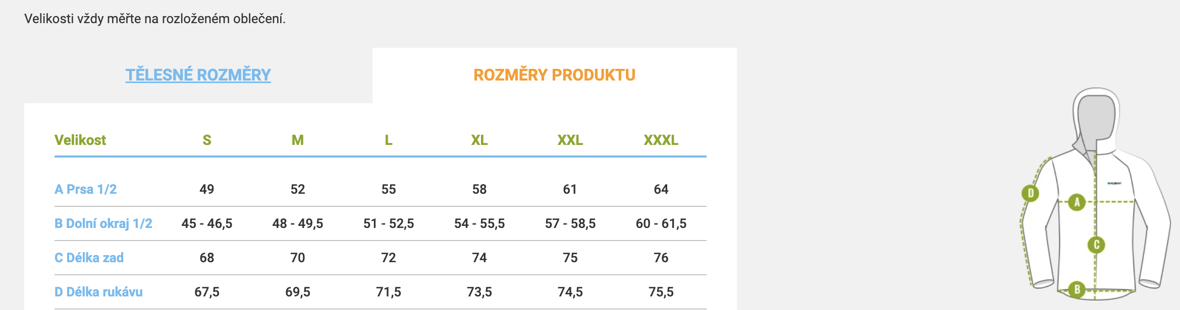 velikostni tabulka panske mikiny Husky Airy_2