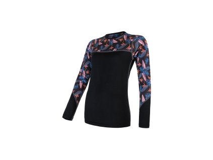 SENSOR MERINO IMPRESS dámské triko dl.rukáv černá/floral S (Barva černá, Velikost L)