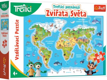 Puzzle Zvířata světa Treflíci poznávají 48 (Stav Nová)