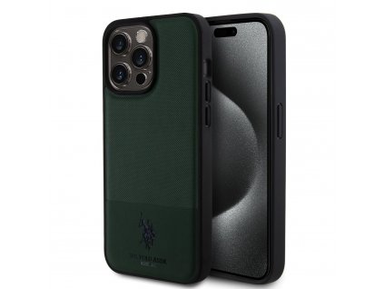 U.S. Polo PU Leather Mesh Pattern Double Horse Zadní Kryt pro iPhone 15 Pro Max - Zelený