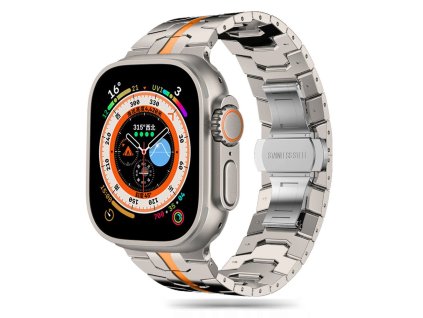 Řemínek Tech-Protect Stainless Line pro Apple Watch 8 / 9 / 10 / 11 / SE / Ultra (44 / 45 / 46 / 49 mm) – titanový/oranžový