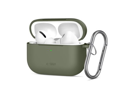 Silikonové pouzdro Tech-Protect Silicone Hook pro Apple AirPods Pro 3 – Olive Green