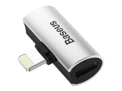 152 baseus cal46 s1 adapter pro sluchatka a napajeni lightning na 2x lightning stribrna