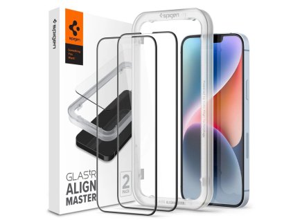 SPIGEN AlignMaster Ochranné sklo 2.5D FULL-COVER 0.3mm pro iPhone 13/13 Pro/14, montážní rámeček, 2ks