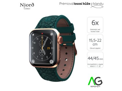 2135 njord jord reminek z lososi kuze pro apple watch 42 44 45 49mm tmave zeleny