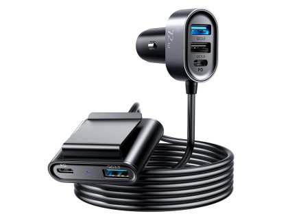 JOYROOM JR-CL05 Pětiportová autonabíječka USB+USB-C s prodlužovacím kabel a výkonem 72W, černá