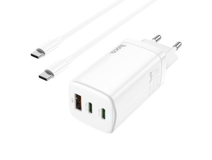 2276 hoco n16 gan triportova nabijecka 2x usb c 1x usb s vykonem 65w a usb c kabelem bila