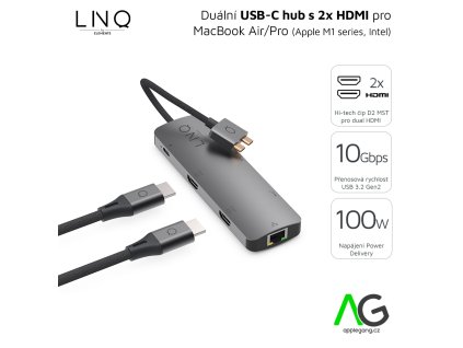 2351 linq lq48011 d2 mst dual hdmi usb c hub 7v2 pro apple m1 2x hdmi 2x usb c 2x usb rj45 space grey