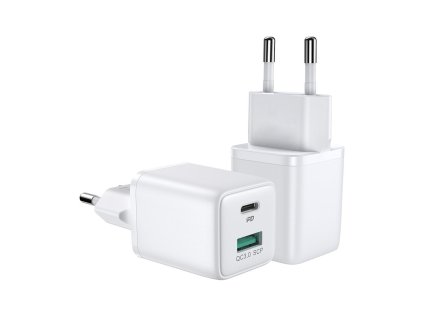 2582 joyroom l qp303 quick charge pd nabijecka 2v1 usb usb c s vykonem 30w bila