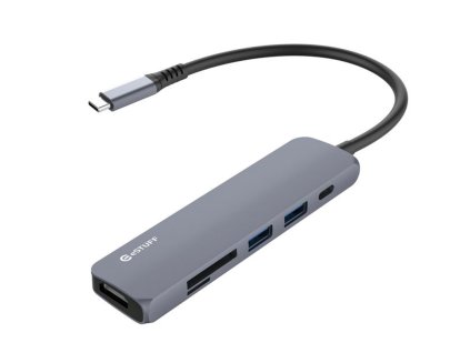 2807 estuff es624601 slim usb c hub 6v1 hdmi 2x usb usb c audio sd microsd space grey