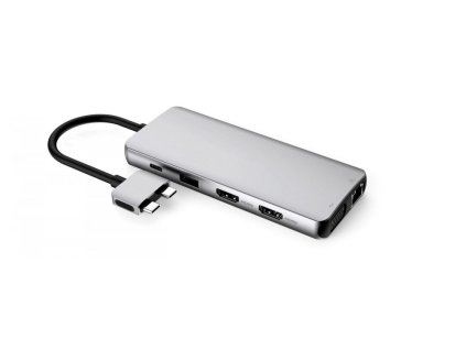 2810 estuff es623010 triple display usb c hub 12v1 2xhdmi vga 4x usb audio sd microsd rj45 usb c 100w space grey