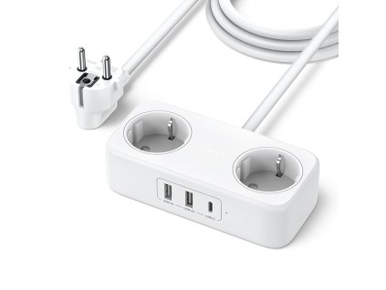 2867 ugreen cd280 diginest life prodluzovaci kabel 2x230v 2x usb usb c 30w 1 8m bila