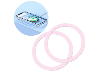 JOYROOM JR-Mag-M3 Samolepicí magnetický (MagSafe) kroužek s montážní podložkou, růžový, 2ks