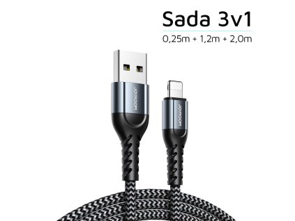 3374 joyroom n10 king kong 3x opleteny datovy a nabijeci kabel usb lightning 12w 0 25 1 2 2m sedy