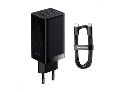 3386 baseus ccgp050101 gan3 pro triportova nabijecka usb 2x usb c pd 65w a usb c kabel cerna