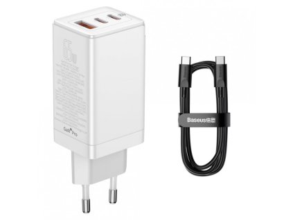 3389 baseus ccgp050102 gan3 pro triportova nabijecka usb 2x usb c pd 65w a usb c kabel bila