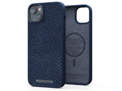 3428 njord salmon leather magsafe odolny kryt z lososi kuze pro iphone 14 plus 15 plus tmave modry