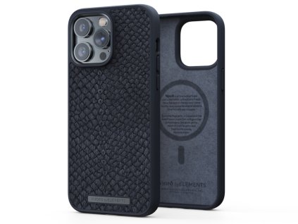 3458 njord salmon leather magsafe odolny kryt z lososi kuze pro iphone 14 pro max tmave sedy