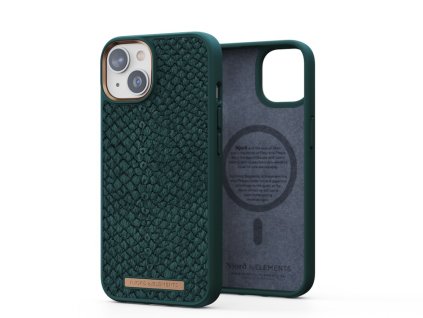 3461 njord salmon leather magsafe odolny kryt z lososi kuze pro iphone 14 15 tmave zeleny