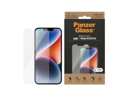 PANZERGLASS Ochranné sklo 2.5D STANDARD 0.4mm pro iPhone 13/13 Pro/14, AntiBacterial, čiré