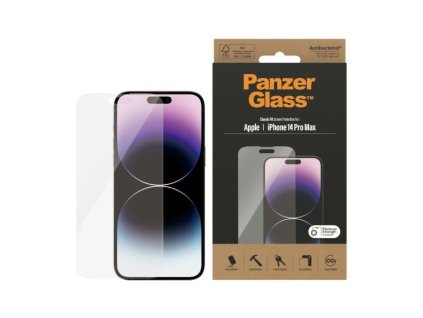 PANZERGLASS Ochranné sklo 2.5D STANDARD 0.4mm pro iPhone 14 Pro Max, AntiBacterial, čiré